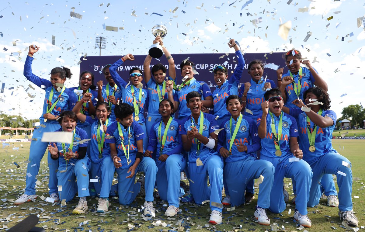 Harschell07's tweet photo. Congratulations to the first ever champions of the Women's #U19T20WorldCup! 🏆🇮🇳#WomenInBlue #IndiaU19WoemensCricket https://t.co/Go20CXSYKc