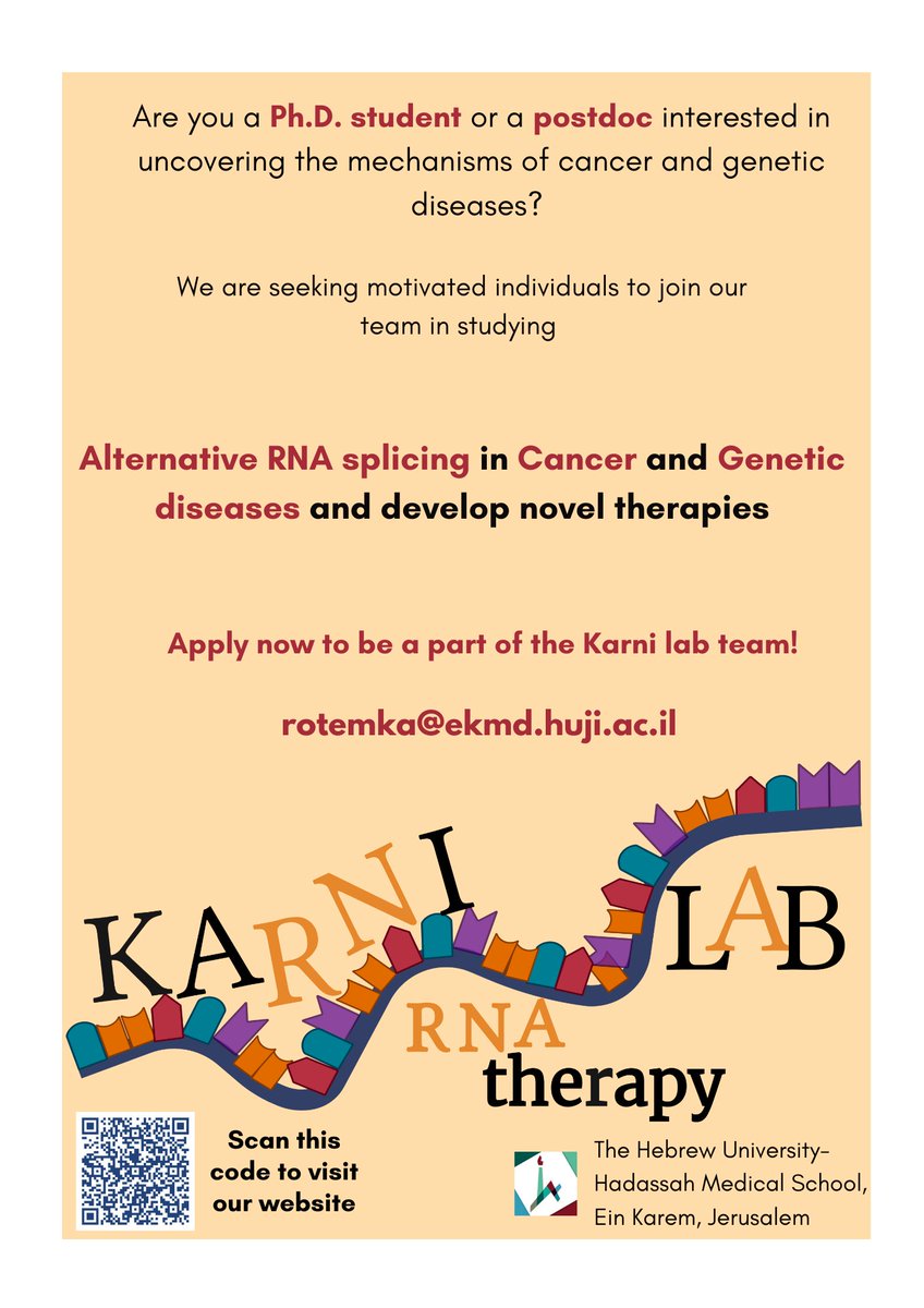 karni_rotem's tweet photo. We are looking for a talented Postdoc/Ph.D. to join our lab: https://t.co/LLOSjqi60s