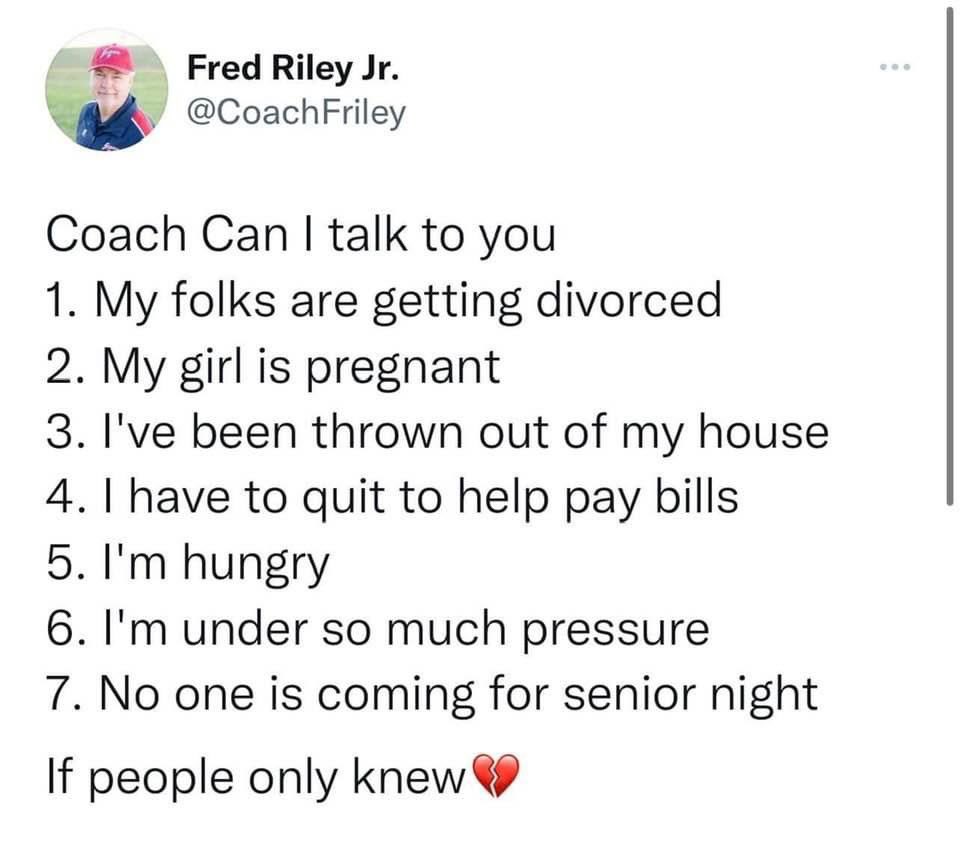 Being a “Coach” is way more than just winning or getting ready for Friday Night. I came across this post and over the past 26 years I have had to deal with all seven of these scenarios as a coach dealing with players. Coach to make a “Difference”… 💯 #IMPACT