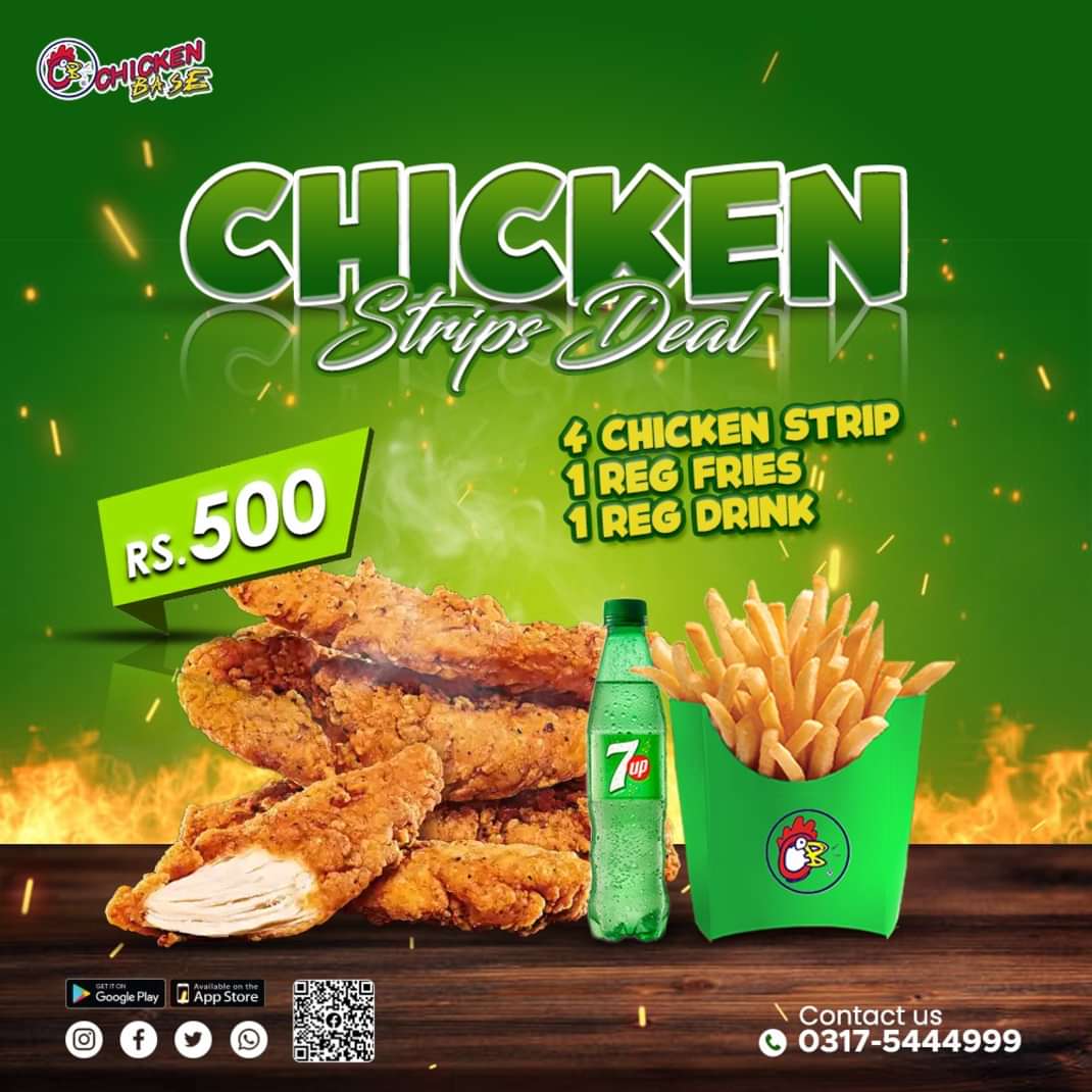 ChickenBase_Rwp's tweet photo. Order now and enjoy a chicken strip deal for just 500 PKR at an unbeatable price.. don't miss out on this amazing offer 😋
Order here: 03175444999
Website: https://t.co/9NbtFwAERl
#fastfood #Rawalpindi #pizza #burger #chickenbase #chicken #freehomedelivery #onlinefood https://t.co/0QAjNIBM9e