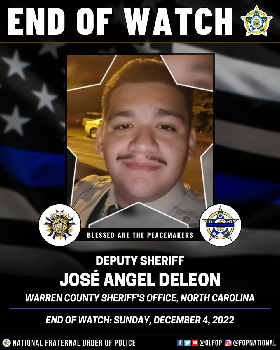 LeosPba's tweet photo. 🔹 Blessed Are The Peacemakers 🔹
Deputy Sheriff José Angel DeLeon
Warren County Sheriff's Office, North Carolina
EOW: Sunday, December 4, 2022
#EnoughIsEnough #OfficerDown #EOW #ThinBlueLine #lawenforcement #leos #LeoStrong #leospba https://t.co/eb81sI1l2T