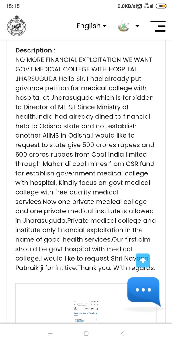 @HFWOdisha @nabadasjsg We have been demanding for JHARSUGUDA govt medical college with hospital for four years.I had already put grivance petition filed to @CMO_Odisha & @SecyChief  forwarded to Director DM &T for last one year .State 500 crores and 500 crores from @CoalIndiaHQ @CoalMinistry