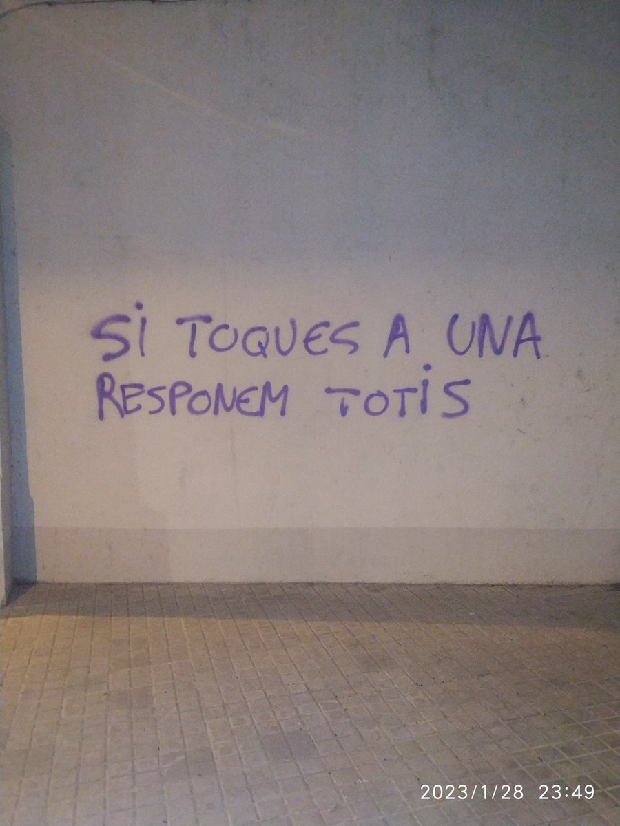 Sanchicobcn's tweet photo. Ayer vi està pintada en una pared y no la termino de entender. Si pone "totis"porque "totes" es el plural femenino y no incluye a alguien, entonces "una" también está mal, debería ser "uni", y eso me recuerda a la infancia: "¿sibis hiblir cin li i?" https://t.co/B7WxHNEQHC
