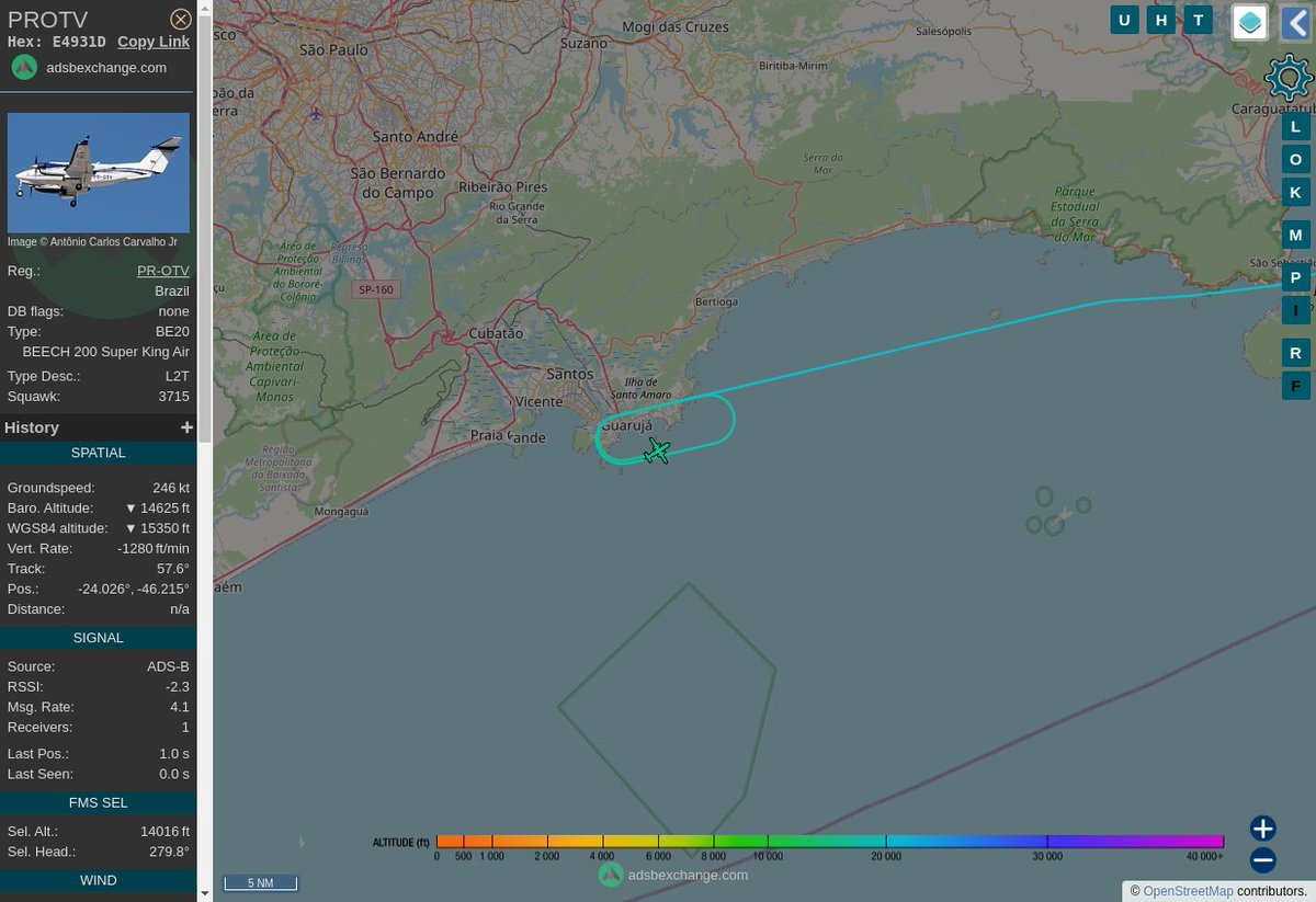 Radar_Assistant's tweet image. MULTI ADSBX MANOEUVRING ALERT : At time Sun Jan 29 15:12:09 2023 #PROTV    was likely to be manoeuvring at FL165 0nm from SAT Santos_NDB_BR
 near Túnel Juscelino Kubitschek, Vila Júlia, Jardim Vit #AvGeek #ADSB globe.adsbexchange.com/?icao=E4931D&amp;amp;z…