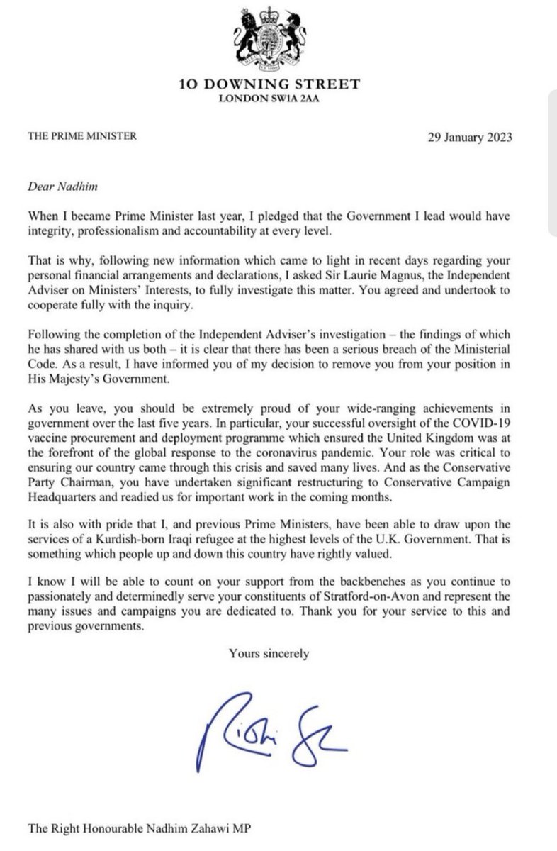 This sacking letter from Head of UK Gov-“… Conservative Campaign Headquarters … readied us … important work …”. Blurring of lines between Government and Party. When did this become acceptable? If Scotland’s FM did this, Holyrood Tories and Labour would be rabid in opposition