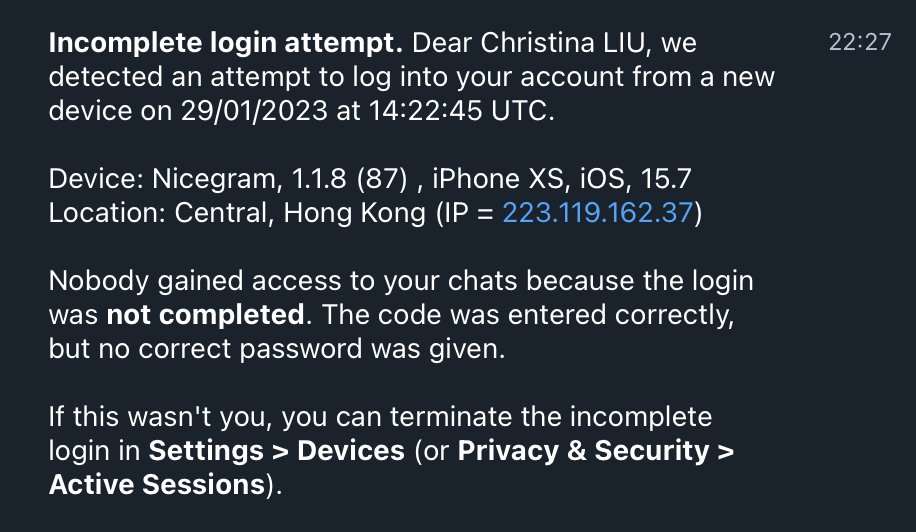 Christinaliu66's tweet photo. On the recent attempted #TelegramHack
🚨Strongly recommend all friends who are using @telegram to enable 2-Step Verification under your Privacy and Security settings and hide your phone number (Thanks Cloud for the tip). https://t.co/97OtUiZeZH