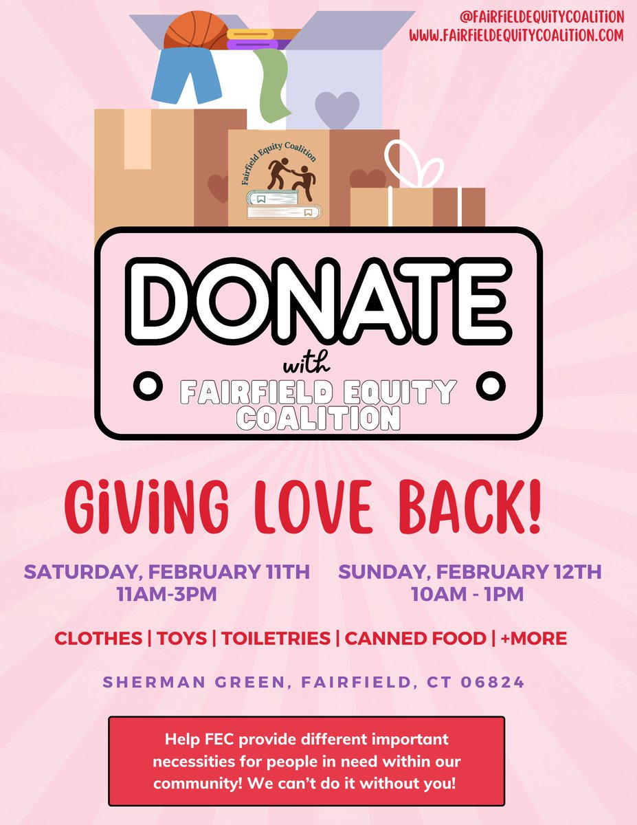 Please consider supporting  Fairfield Equity Coalition's "Giving Love Back" drive to support people in need in the local community.