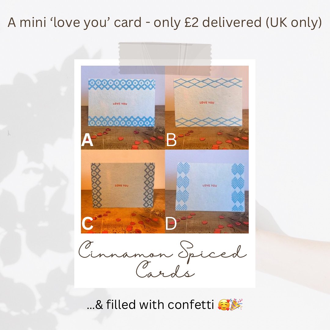 ♥️ V A L E N T I N E S . S A L E ♥️

Buy a mini love you card for just £2 delivered (UK only). 

Comment or DM us to purchase 💌

Be prepared for the 14th Feb! 

#CinnamonSpicedCards 
#SmallBusiness #SmallBiz #EarlyBiz #SBS #SBSWinner #Valentines #Galentines