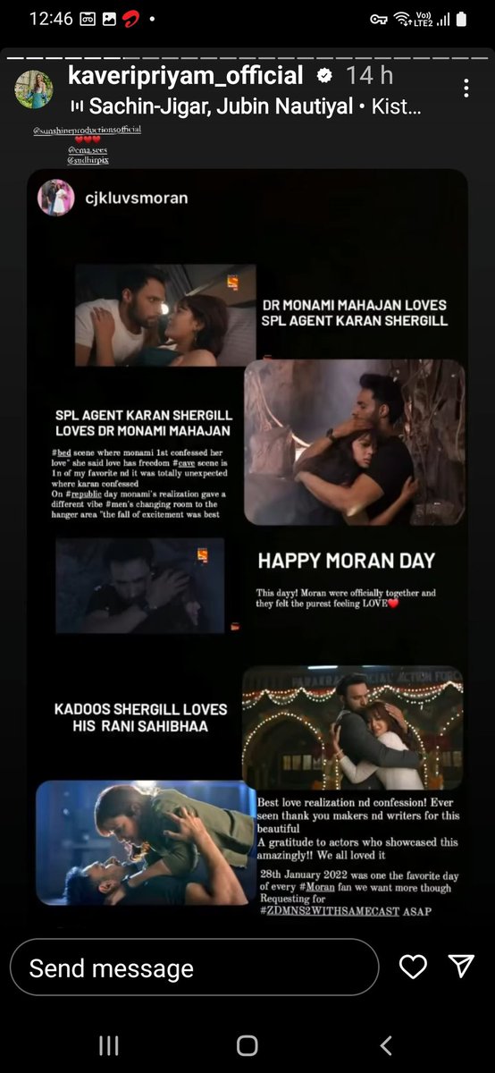 CJK_espy's tweet image. This is more loveee😭🤌🏻❤️🙈
Tears of happiness justt fell on cheeks!! When I saw
She reposted my storyy that too it wasss all about  
#Moran #Shaveri 😭
#Shaveri loves #Moran 
Thanksssss youuuu❤️
#Ziddidilmaanena #Zdmn #zdmns2 #WeWantZdmnS2WithSameCast
@KaveriPriyam