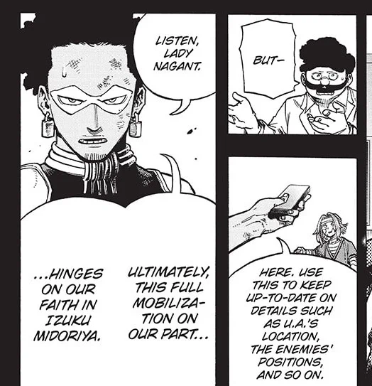 He's a Deku believer. I love the change he experienced since the war.  "An ally of Deku is my ally" heh. The hospital is guarded by Shoji's gang, this is the first real victory  