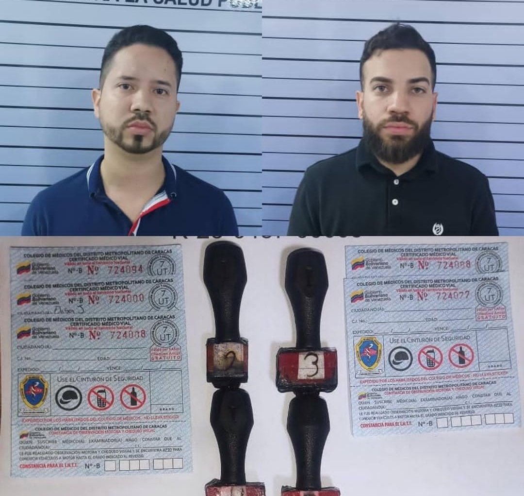 #29Ene | Funcionarios de la Div. Investigaciones de Delitos Contra la Salud Pública del #Cicpc, lograron ubicar y capturar a 2 hombres que se dedicaban a la falsificación de certificados médicos viales.

#SancionesMatanSueldo