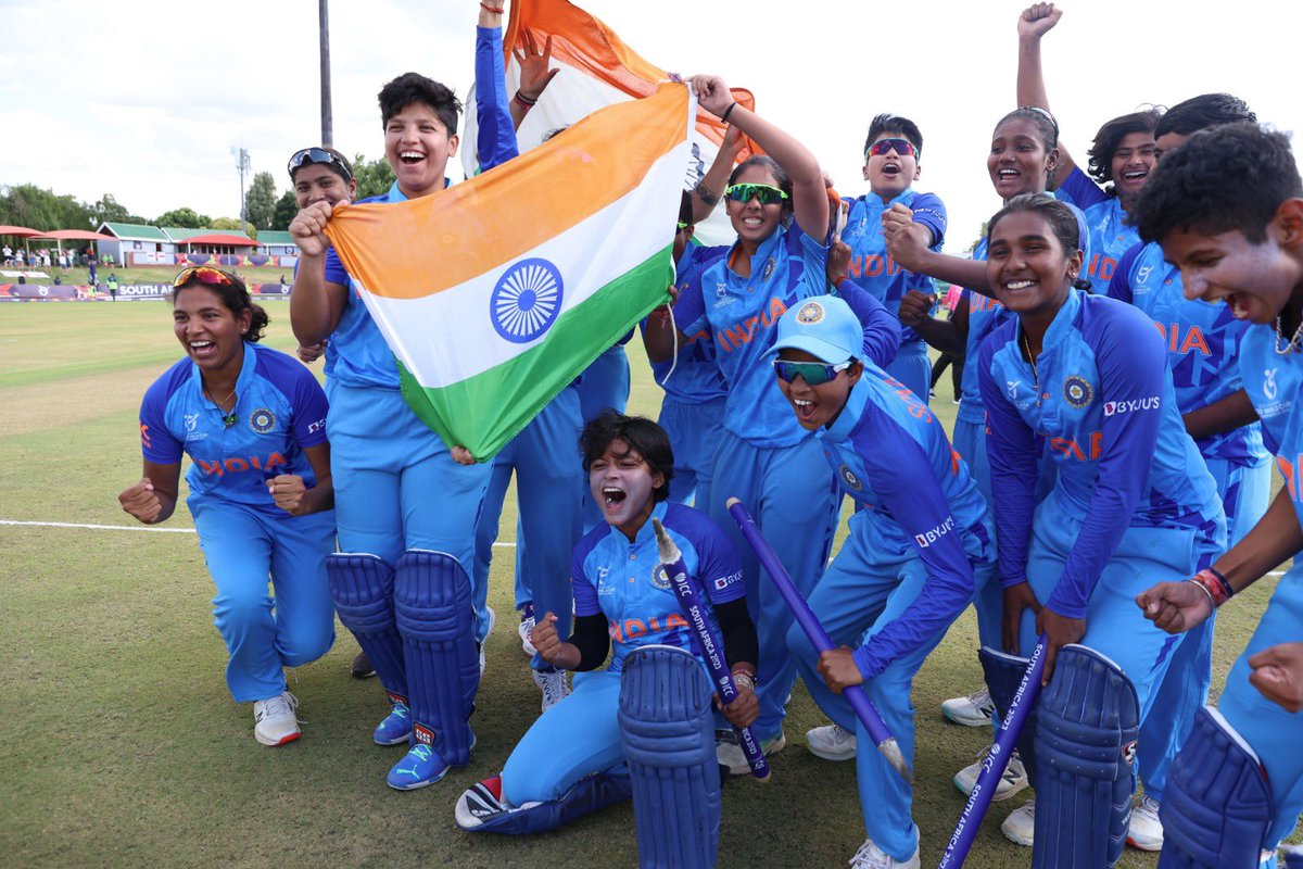 VenkyMama's tweet photo. Big congratulations to the Indian Women’s Under 19 Cricket Team for winning the #U19T20WorldCup 

Such a historic moment for the team and the country 🥳🔥 https://t.co/p7Z6n4hh0O