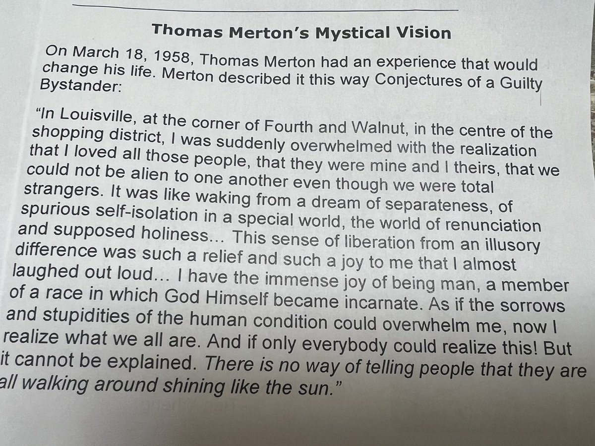Featured in our pew leaflet today 👇🏽 Beautiful words by Thomas Merton ❤️☀️