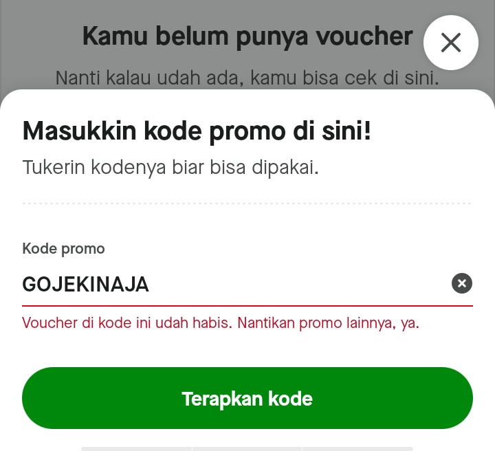 sckuna's tweet photo. halo @gojekindonesia, apakah akun gojek saya kena softbanned? karena udah gak pernah dapat voucher goride, gocar, gofood lagi dan jika memasukan kode voucher promo tidak bisa digunakan, mohon respon dan bantuannya ya, terima kasih. https://t.co/rzSAgQZ1dq