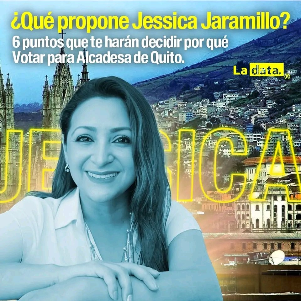 ElDatoEcua's tweet photo. Las 6 propuestas de @JessyJaramilloY
1. Mano dura contra la delincuencia. 
2. Georeferencia de Delito.
3. Capacitación y equipamiento a la policía metropolitana.
4. Reducir la violencia intrafamiliar.
5. Rescatar a los jóvenes de las drogas.
6. Apoyo a la mujeres emprendedoras. https://t.co/O8S2JoDvIO