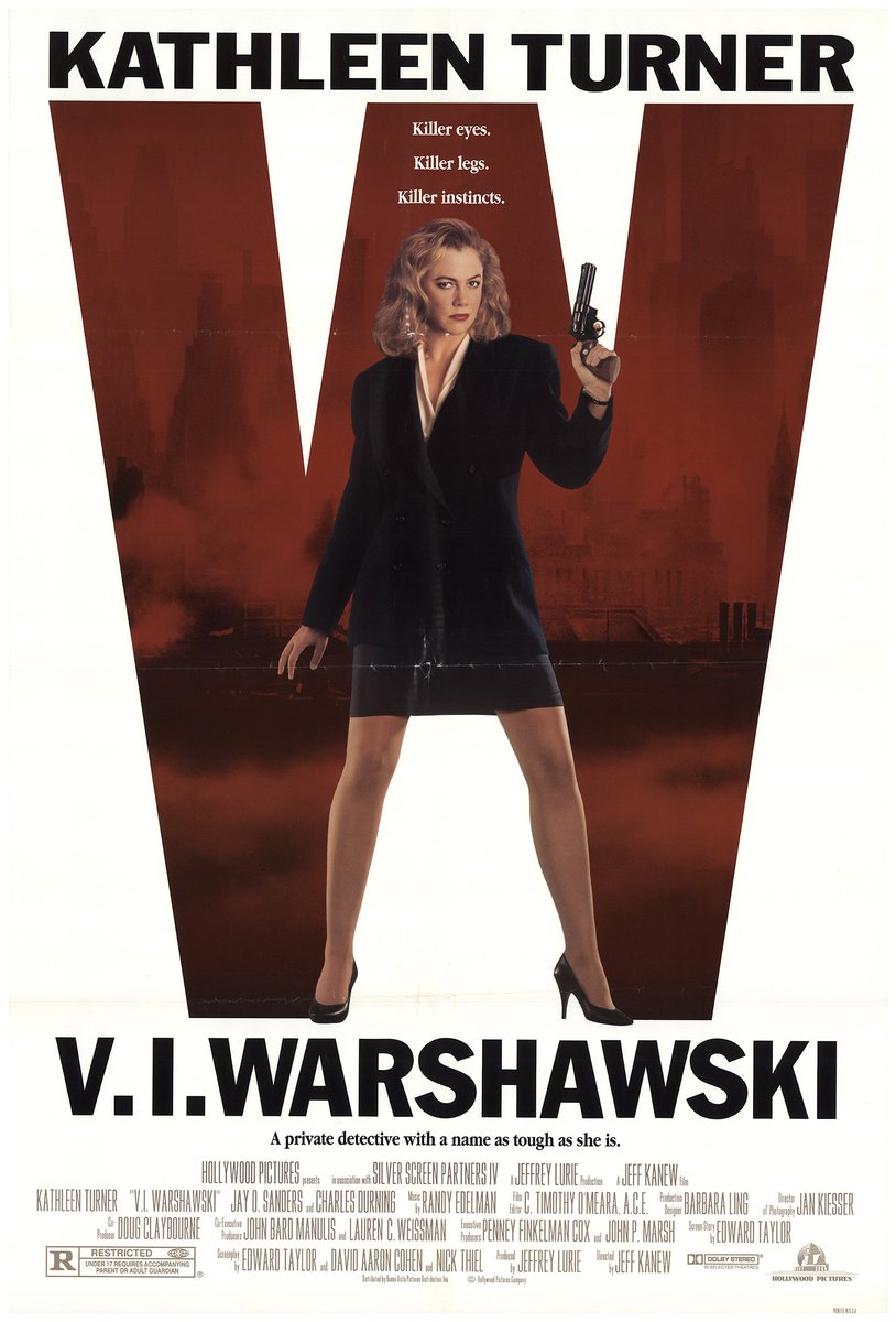 #WorldRecord/538
V.I. Warshawski ('91)
⭐️⭐️⭐️
There have been many, but I can say with great confidence that #KathleenTurner was the 2nd actress I fell in love with. I loved this film, had it taped on #VHS from the TV. It's not as good as I remember, but the nostalgia is strong.