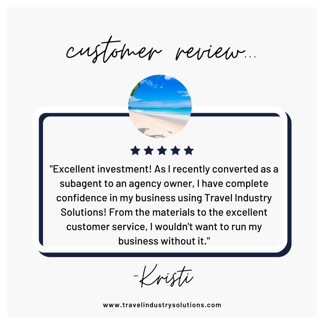 travelagentdocs's tweet photo. "Check out what our satisfied customer says about their experience with Travel Industry Solutions! We are grateful for the positive feedback and are committed to providing the best experience for all our customers. 

#happycustomer #testimonial #satisfactionguaranteed" https://t.co/Ls5wTN8Oln