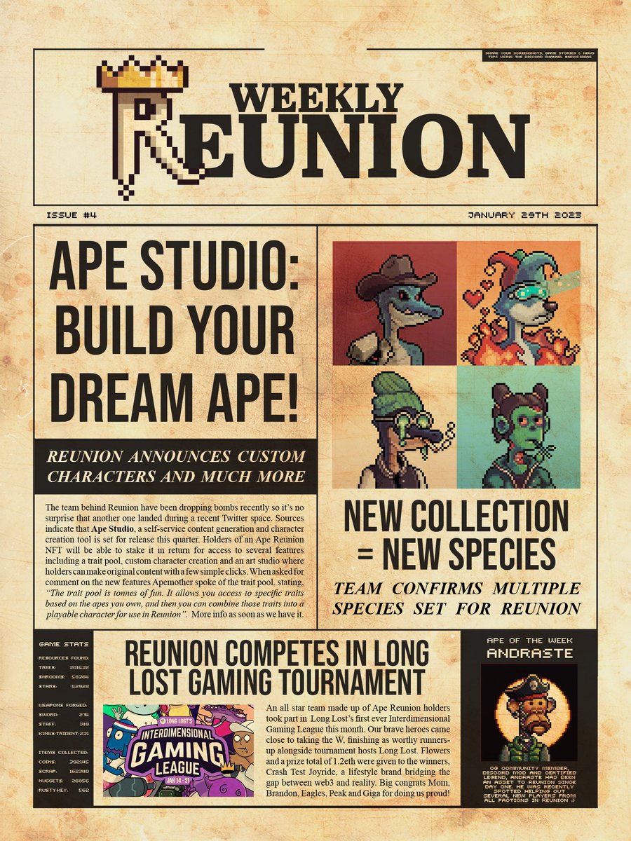 🗞️ Extra Extra, Read all about it! 4th Edition of #ReunionWeekly is out. Ape Reunion went inter dimensional and new software is coming✨