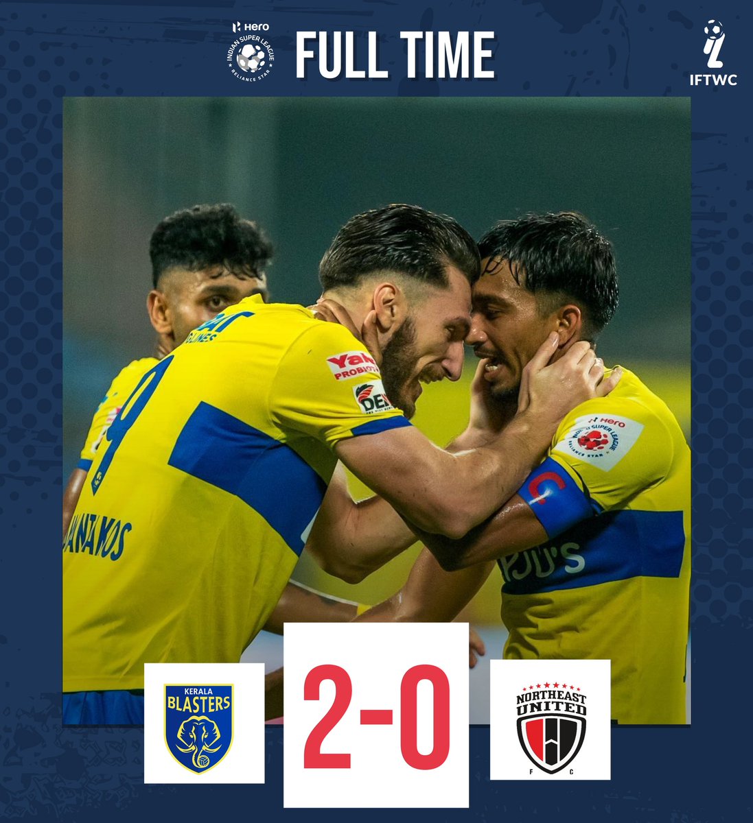 IFTWC's tweet image. Diamantakos&apos; brace gives the Blasters a win against the Highlanders! 💪🏾💛

#KBFCNEUFC #ISL #IndianFootball