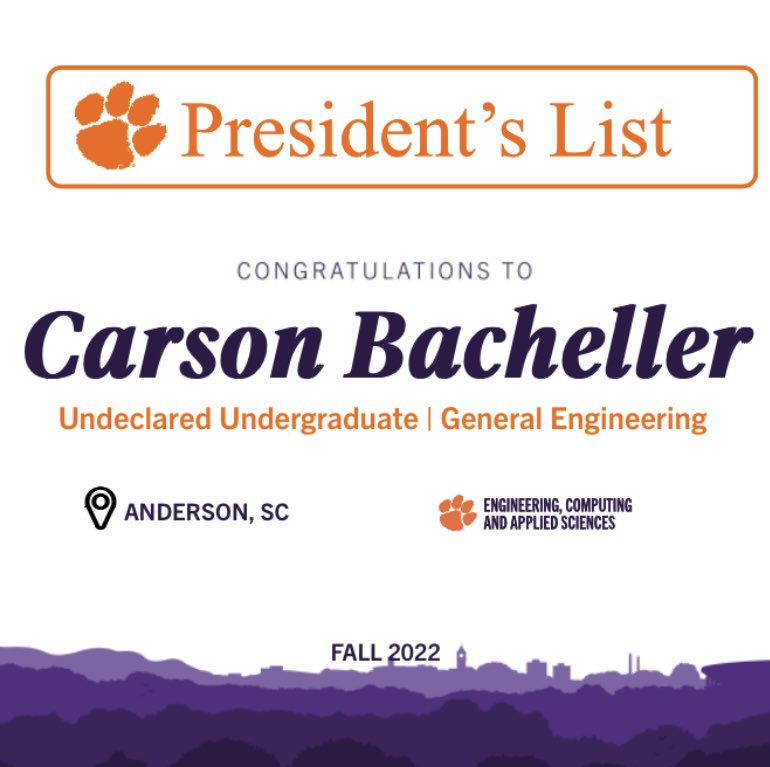 Honored to be recognized on the Fall semester President’s List for students with a 4.0 GPA!