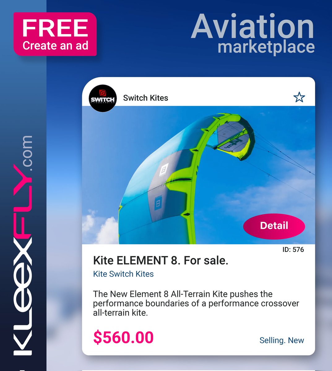 Kleexfly's tweet image. Kite ELEMENT 8. For sale.

kleexfly.com/wp/ads/ad/?ad_…

#Kite #ELEMENT8 #SwitchKites #Aircraft #Helicopters #Gliders #Schools #Jobs #Drones #Skydiving #Paragliding #Speedflying #Kiting #Selling
