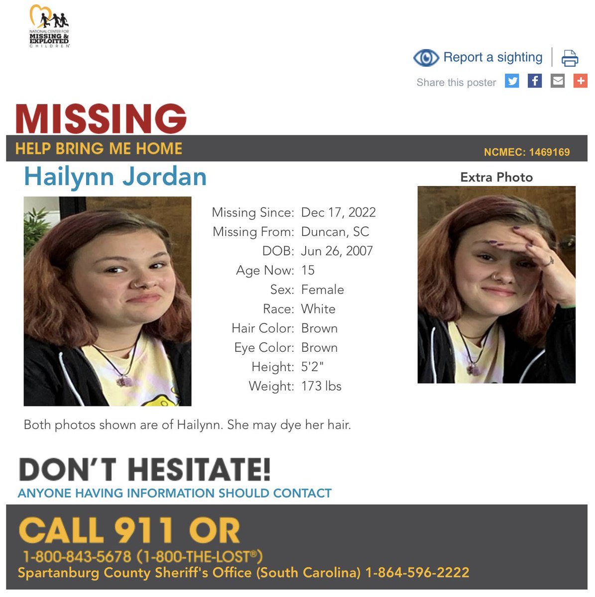 DutchGirlMB's tweet image. #MissingJuvenile #HailynnJordan #DuncanSC #SpartanburgCountySC #Share #RT