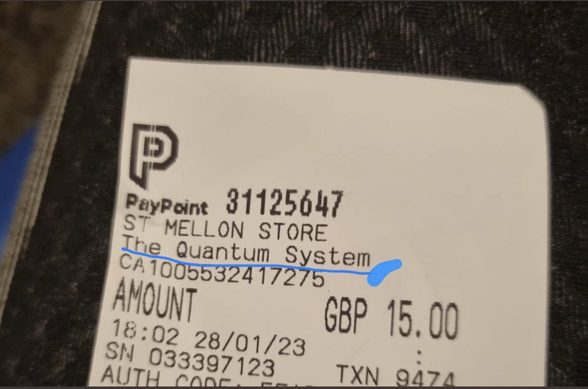 VALELORDX's tweet image. Oh look a receipt that says 

QUANTUM SYSTEM ON THE Receipt !! 

#XRPC #Crypto #xrpvale