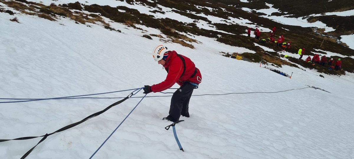 Some of our volunteers were it training again today in the Cairngorms. They looked at avalanche rescue and technical rope skills #thinkwinter #BeAdventureSmart