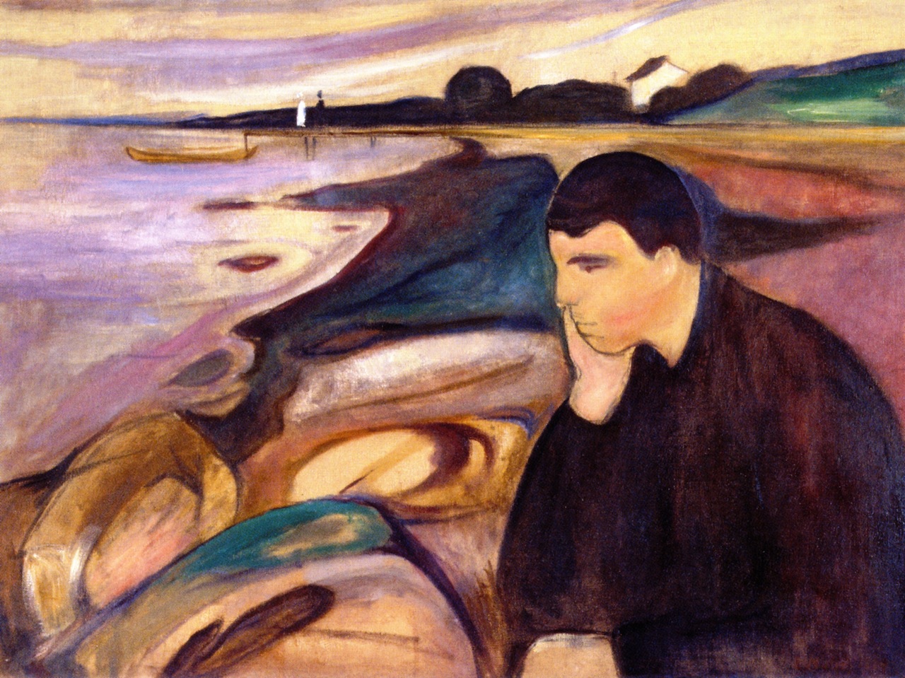 Munch returned to Kristiania from Paris and created Melancholy in 1891.

Gaugin's vivid colours and 