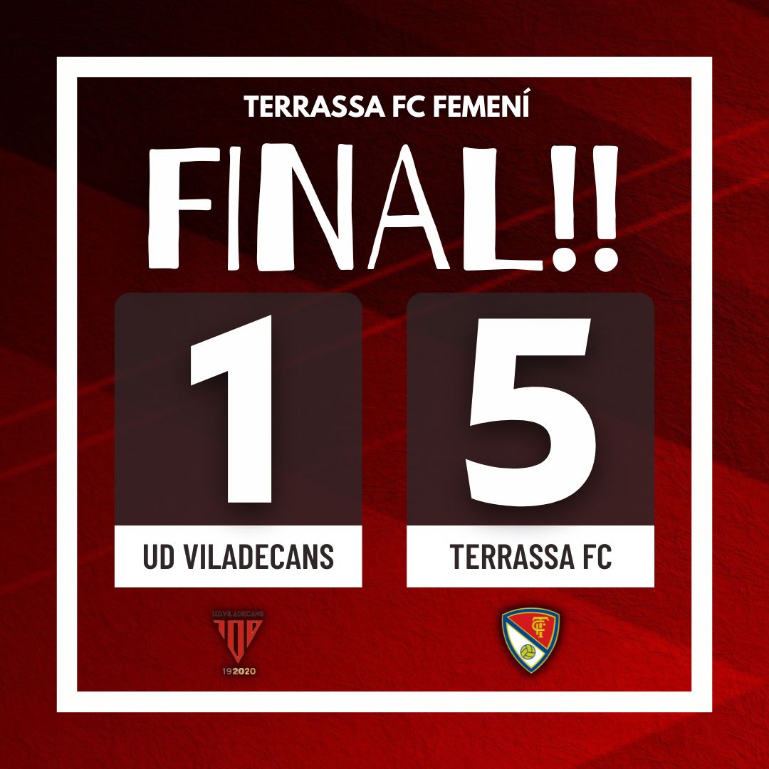 TerrassaFC's tweet photo. 🎉 𝗚𝗢𝗟𝗘𝗝𝗔𝗗𝗔 I SOM DE 'PLAY-OFF' ‼

🥳 El @TerrassaFC #fufem de @Juligv_8 GUANYA (1⃣-5⃣) al camp de la #UDViladecans, encadena el 4⃣t TRIOMF seguit i jugarà la PROMOCIÓ D'ASCENS ‼

⚽ ALBA, @juliacerdan77, @Elenaa_Benitez, ONA i JUDIT DOMENE ‼

🫶 #TerrassaFCExperience https://t.co/YsjeJt96sw
