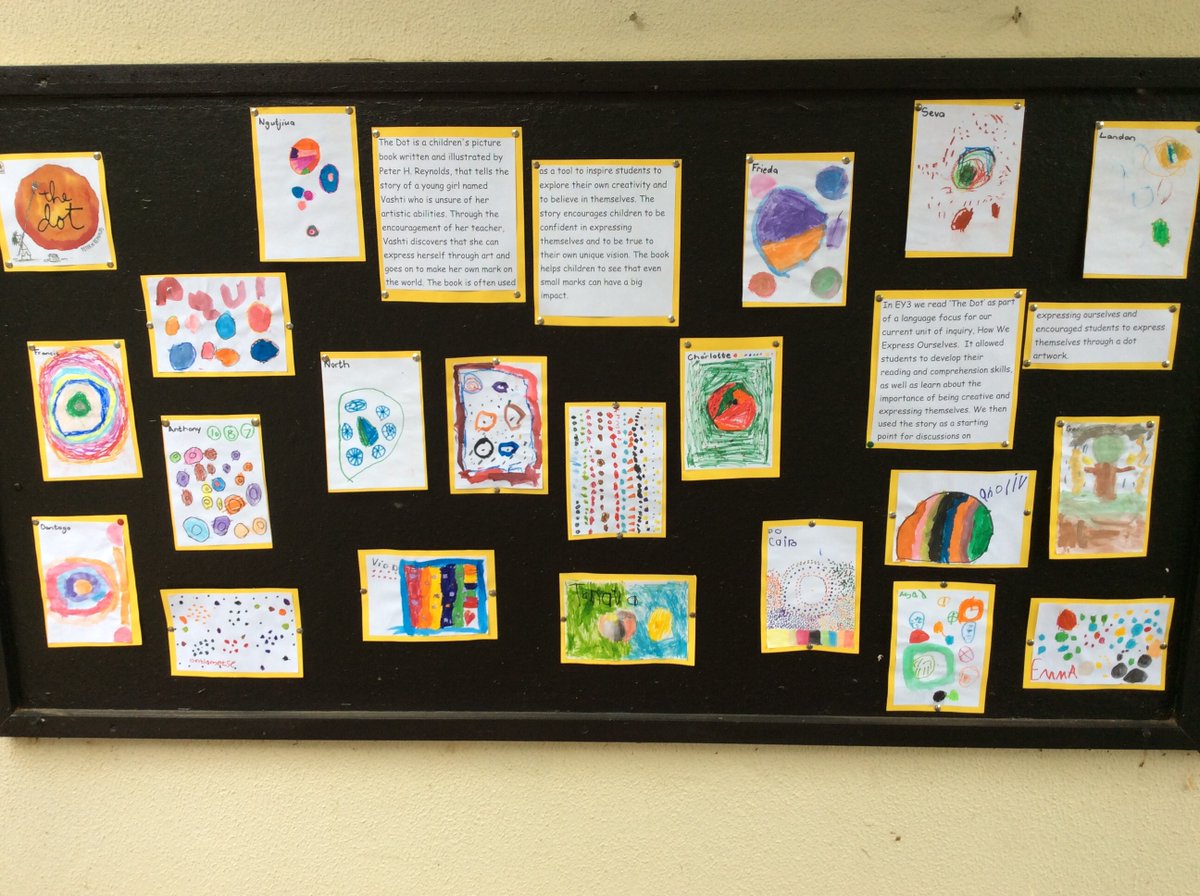 DebbsCarew's tweet image. Expressing ourselves and encouraging students to express themselves through a dot artwork based on a children&apos;s picture book by Peter H. Reynolds

#learningatWIS
#howweexpressourselves