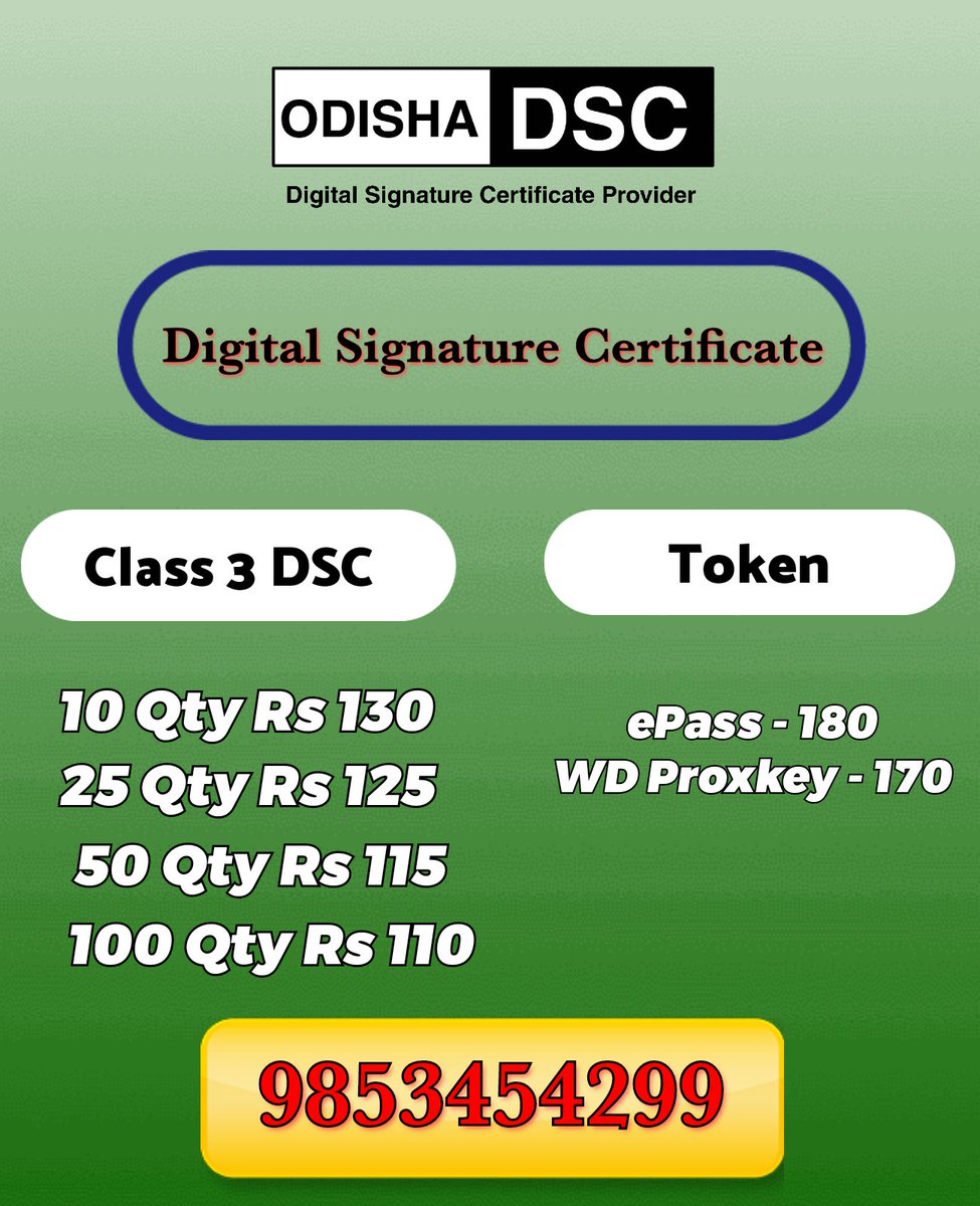odishadsc's tweet image. #odishadsc
#class3dsc
#digitalsignature
For DSC Call Now 📞 9853454299