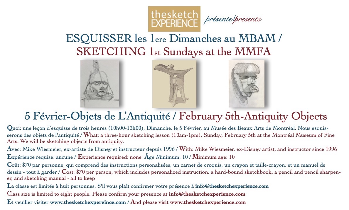 Mike Wiesmeier is hosting another drawing event at the Montreal Museum of Fine Art on Sunday February 5th!  This event costs $70 but you also get access to the rest of the museum as well as a set of drawing materials!  
#art #artevent #artmontreal #montreal #mmfa #mbam #drawing