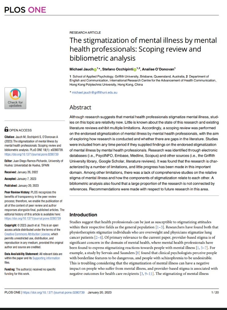 StreetTreck's tweet photo. ♻️#ᑭᒪᗩᑎETᖇEᑕYᑕᒪE4ᑌ🧠#47
#Journal📚@PLOSONE✍️By MJauch etal #Jan2023
"The #Stigmatization of #Mentalillness by #MentalHealthProfessionals: #ScopingReview and #BibliometricAnalysis"
doi:10.1371/journal.pone.0280739
♻️#PlanetRecycle4U #FullPdf📜⬇️
https://t.co/XfjG7S7Mms https://t.co/Fh8hq3felq