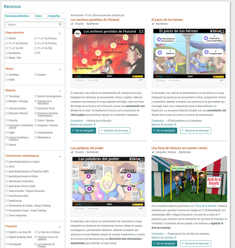 Repositorio de situaciones de aprendizaje #REA <a href="/proyectoEDIA/">#proyectoEDIA</a> <a href="/CeDeC_intef/">Cedec</a> organizadas por nivel educativo, materia, orientación metodológica, sesiones bit.ly/2u7CxpR descripción de la propuesta, saberes, temporalización, recursos licenciados CCBY-SA, experiencias de aula