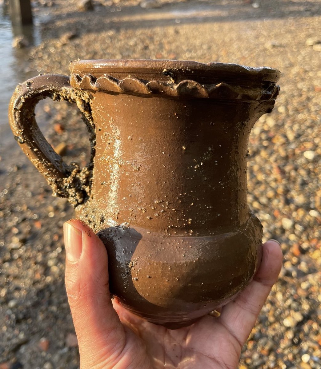It’s only January, but this may well end up being my #mudlarking find of the year: a miraculously mostly complete Roman cup.  A less common form. Now having its contents x-rayed at the Museum of London. #mudlark #archaeology #romanbritain #history