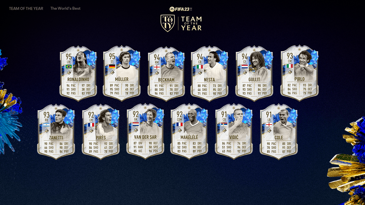 EASPORTSFC's tweet photo. A team for the ages. 🤩

Both #TOTY ICON sides are now back available in #FUT in #FIFA23. https://t.co/ssgPx9FQme