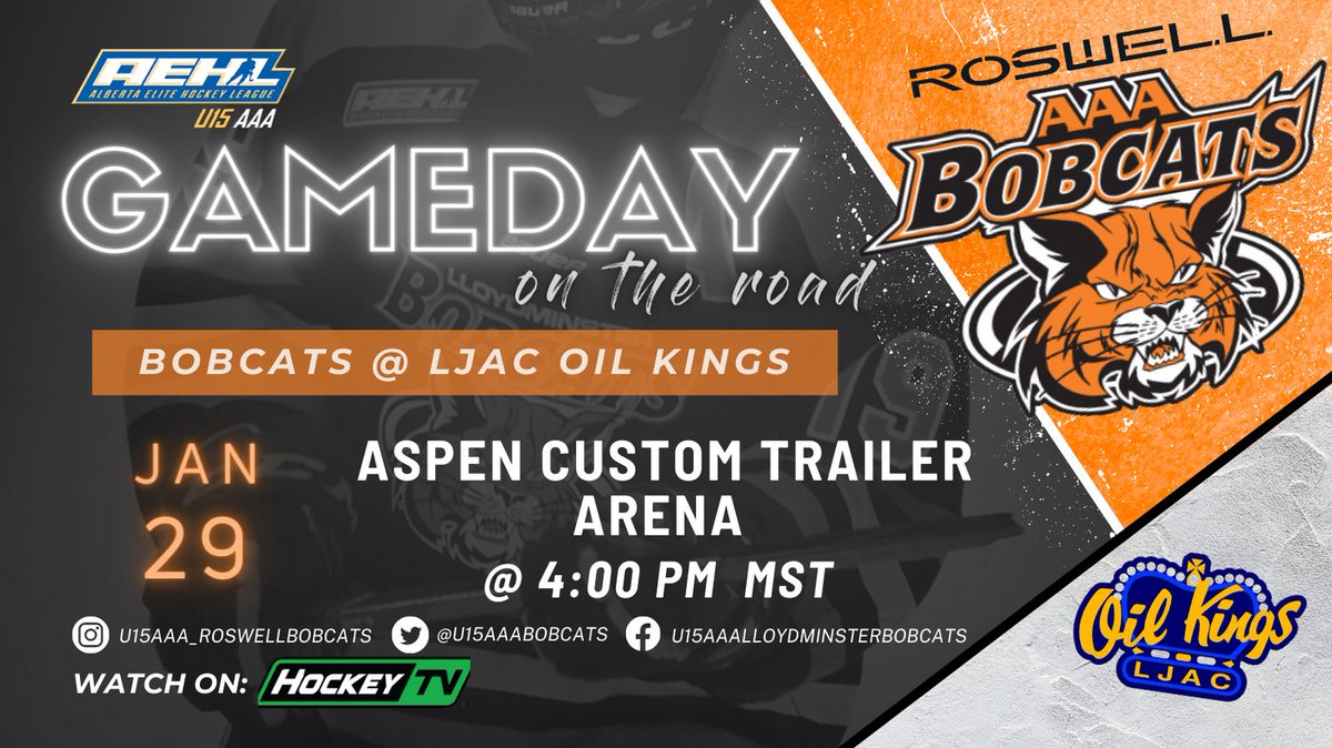 U15AAALancers's tweet photo. ๐GAMEDAY ON THE ROAD ๐
๐ Leduc LJAC Oil Kings
๐ 4:00 PM
๐ Aspen Custom Trailer Arena
๐บ HockeyTV
#goCats #RoswellBobcats #AEHL #LEHD #hockey #u15aaa https://t.co/TuC6NaLjvQ