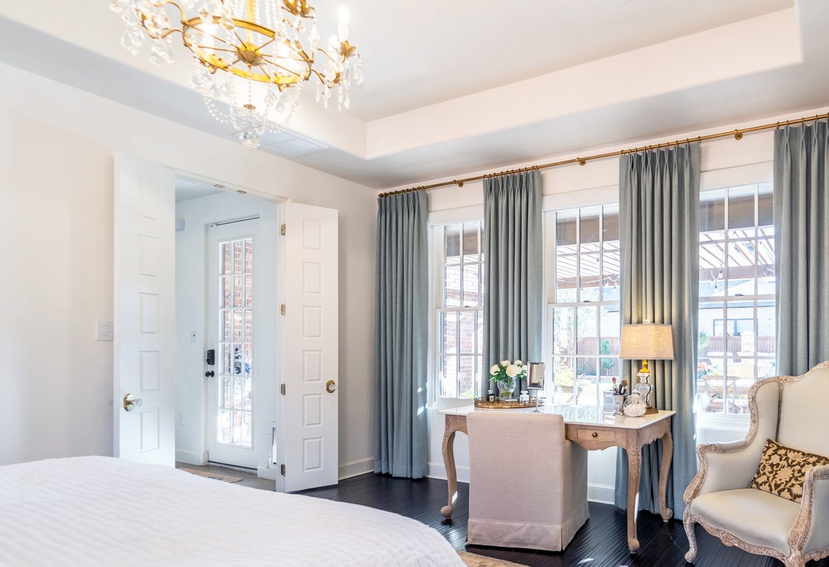 When it comes to creating a sophisticated space, drapery is your best friend. These blue draperies add a touch of luxury and charm to any room in your home, and they give you privacy and keep out the sun when you need it most.