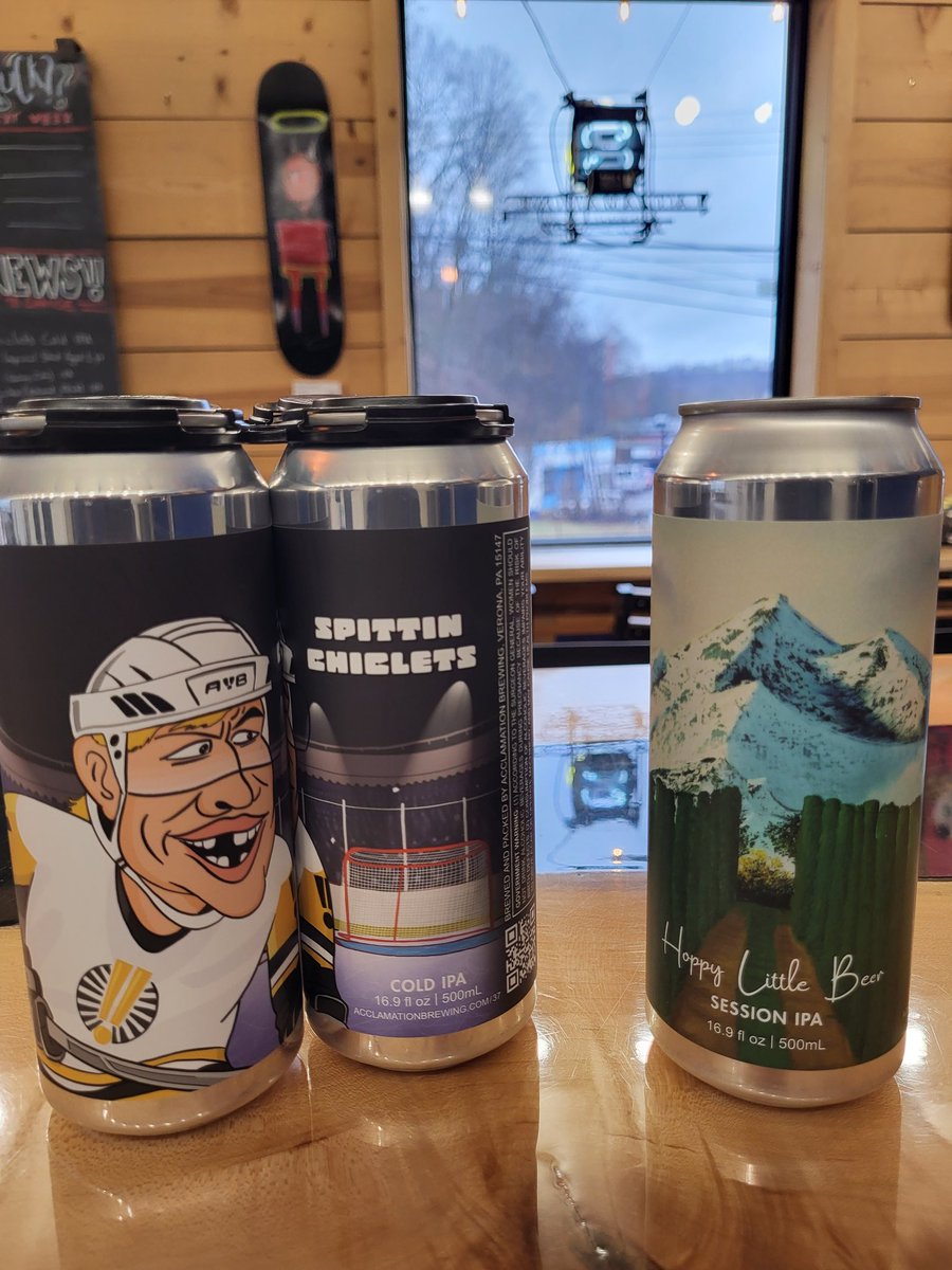 AcclamationBrew's tweet image. Spittin&apos; Chiclets Cold IPA is now available on tap and in cans. Hoppy Little Beer Hazy IPA also back in cans.
Grab 4-packs today until 7. Or mix and match your own with our IPAs, Gose, Witbier, Lager, and Imperial Stout