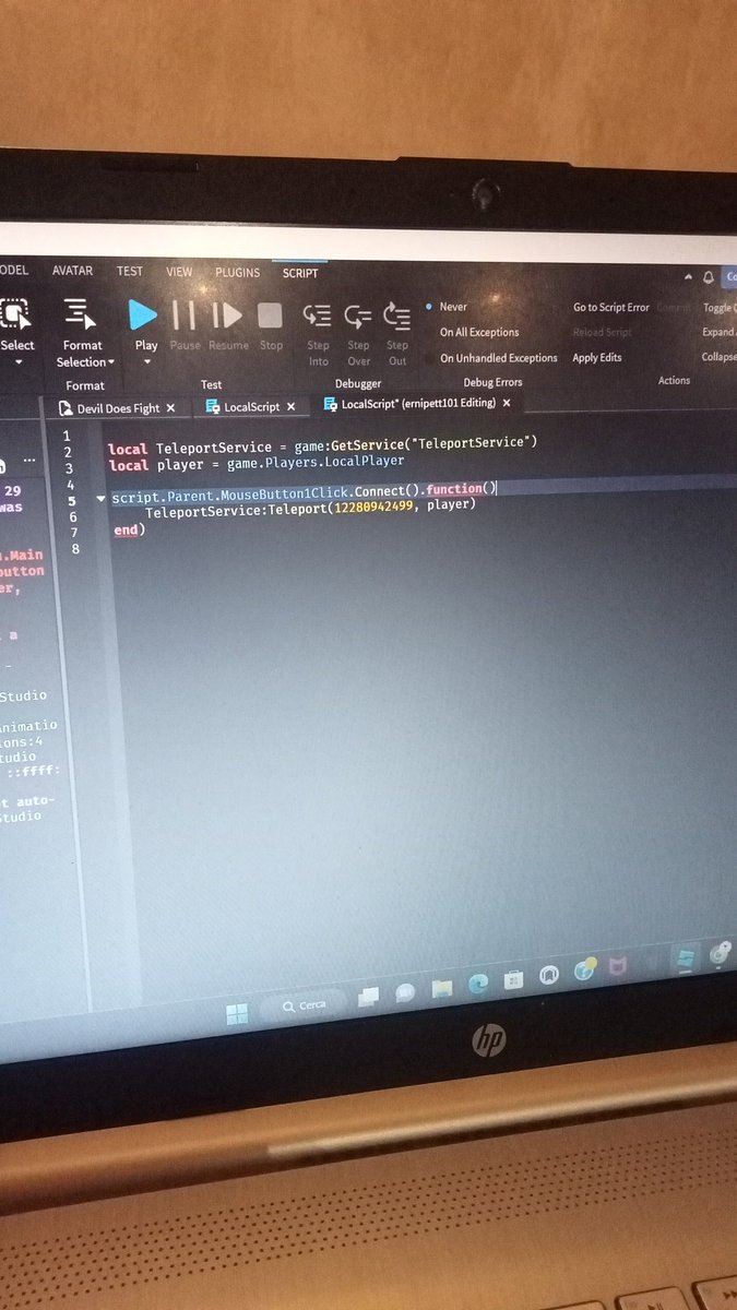 YarnestoRbx's tweet image. I need help with a script that teleports you to another game i kinda dont know how to do it #robloxstudio #roblox #robloxhelp