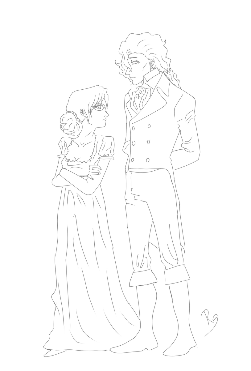 Mimssama's tweet photo. Yesterday, January 28th in 1813 Pride and Prejudice was published and to pay homage here is Mr Rose Darcy and Miss Lisa Bennet. #bleach #RoSa #fanart https://t.co/IdurlPyhQi