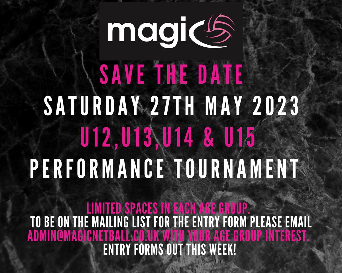 SAVE THE DATE - OUR ANNUAL TOURNAMENT IS CONFIRMED- SATURDAY 27th MAY (in Sussex)! EMAIL US TO BE THE FIRST ON THE MAILING LIST WHEN ENTRY FORMS COME OUT THIS WEEK! 🤩💖🖤 #magicnetball #magictournament #SaveTheDate