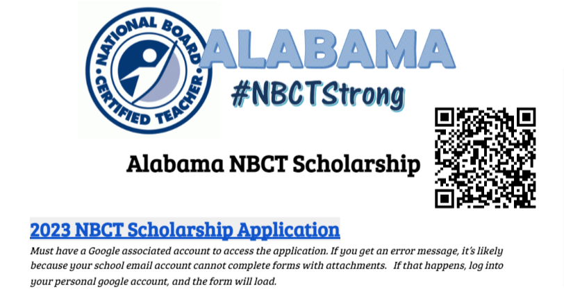 mjshields's tweet image. 2023 NBCT Scholarship Application Now Open!   docs.google.com/document/d/18G…  In 2022, Alabama was 5th in the country for new NBCTs...let&apos;s keep moving up!  #AccomplishedTeaching