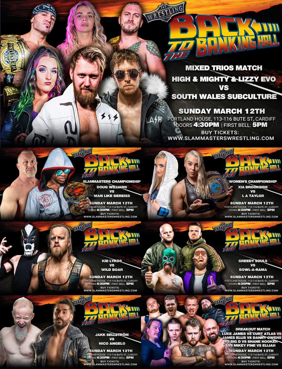 Full match card revealed! Featuring seven matches showcasing some of the very best in Welsh and British talent! 💪 🎟️ slammasterswrestling.com/tickets 📅 Sun March 12 ⏰ Doors:4:30,Start:5 📍 Portland House, Cardiff 💰 Adults £15.Under 16's: £10. Family £45
