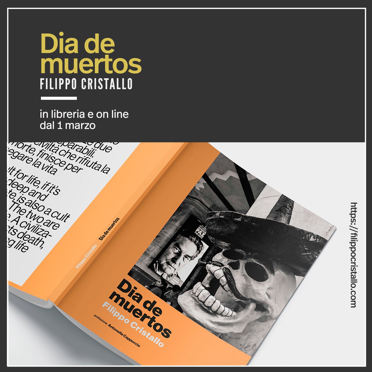 “DIA DE MUERTOS” di FILIPPO CRISTALLO
il volume sarà in libreria e online dal 1 marzo 2023. 
OFFERTA LANCIO
SPEDIZIONE GRATUITA per gli ordini ricevuti entro
il 1 marzo
Per maggiori dettagli visita il sito