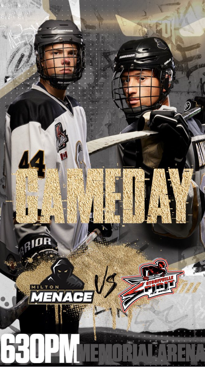 MenaceOJHL's tweet photo. 🚨GAMEDAY IN MILTON!🚨
The boys are back in action!
Join us for one of our last few remaining home games of the regular season against Conference rivals the @SpiritJrA
Let’s get loud #MenaceMOB 🗣️
🏃♂️: Warmies at 6pm
🏒: Puck drop at 630PM
📍: Memorial Arena https://t.co/l91OSgwUmD