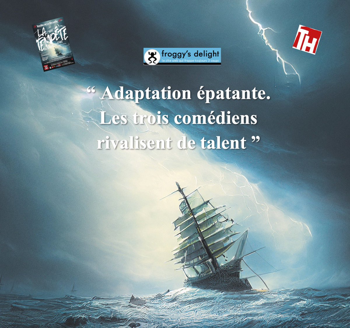 theatrehuchette's tweet photo. Déjà les premières critiques… Merci Froggy’s Delight !
On vous attend à la Huchette du mardi au samedi.
#TheatreParis #Shakespeare #LaTempeteShakespeare #SortiesParis #SpectacleMusical #ComedieMusicale #IdeesSorties https://t.co/X6GUdsUUWm