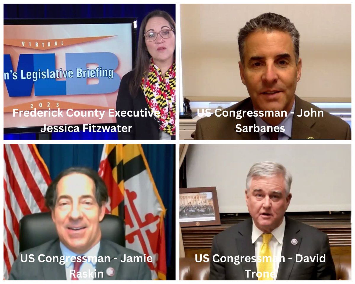 MoCoWomen's tweet photo. Wonderful greetings from each of the speakers below! Thank you for kicking off our event this afternoon. #WLB2023 #MoCoWLB @arunamiller @MontCoExec @SenatorCardin @CMEvanGlass @Call_Me_Dutch @RepSarbanes @RepRaskin @RepDavidTrone @jessfitzwater @CEXAlsobrooks https://t.co/39GKsZv0gu