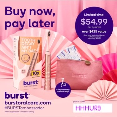 Vickierdh's tweet photo. This is an incredible deal on an awesome product, over $425 value for less than $250!! it’s a new year it’s a new you, time to invest in yourself! Use my code to get the best discount HHHUR 9@burstoralcare.com💜🦷! #BURST #BURSTambassador https://t.co/JT0twUMn2s